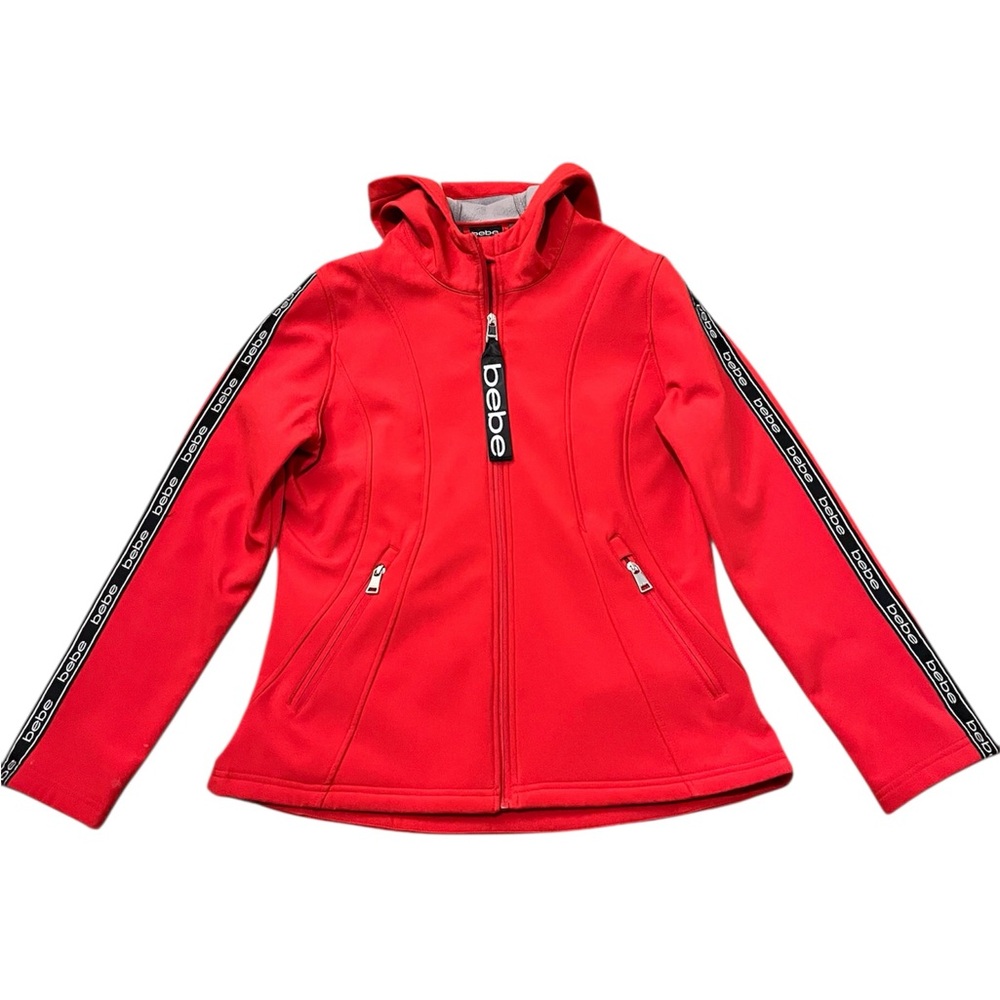 Bebe Women's Red Full Zip-Up Hoodie Lightweight Rain Waterproof Jacket S/M/L - Picture 6 of 8